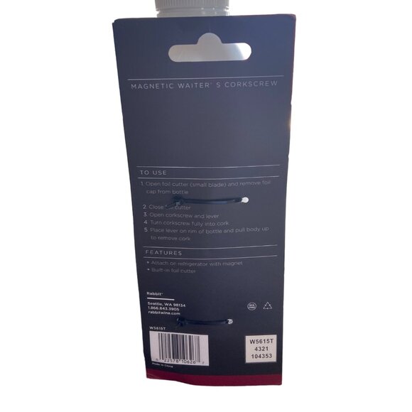 Houdini Magnetic Waiter’s Corkscrew by Rabbit NEW w/ Foil Cutter W5615T NEW - Picture 2 of 4